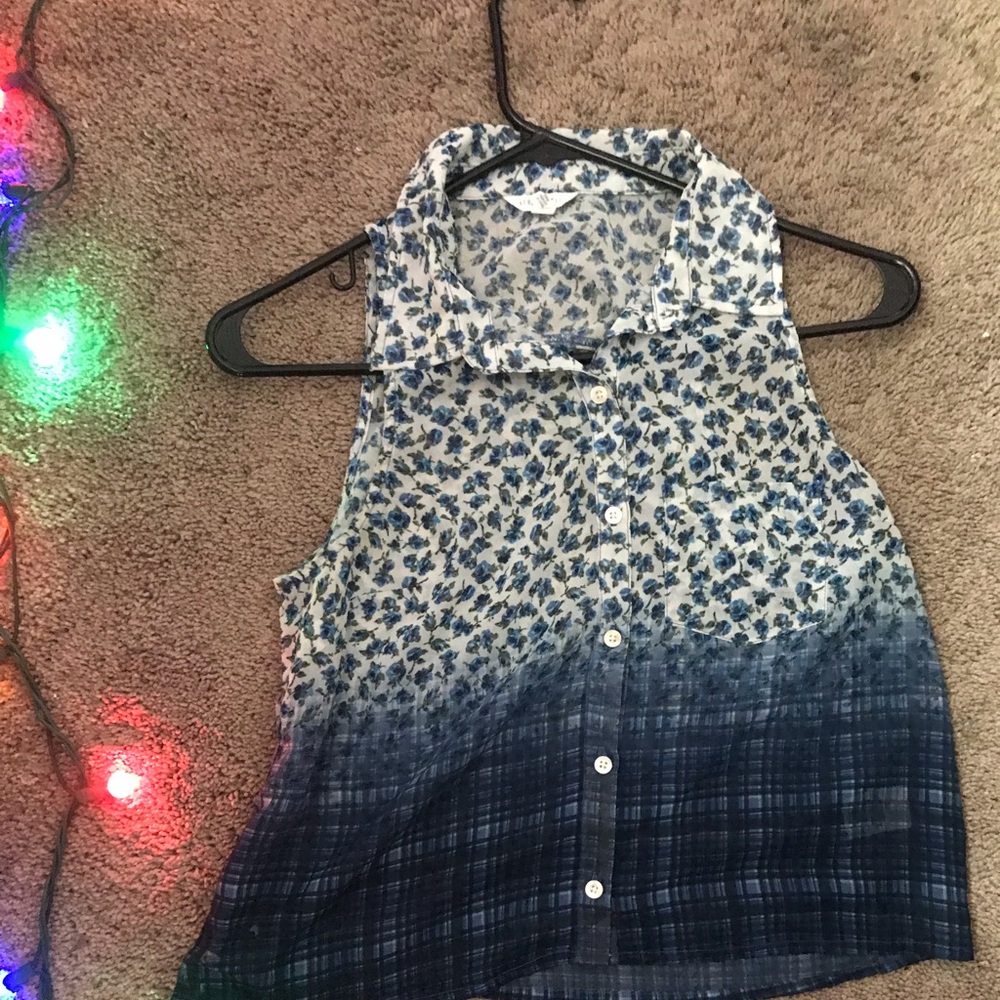 Blue ombré floral blouse